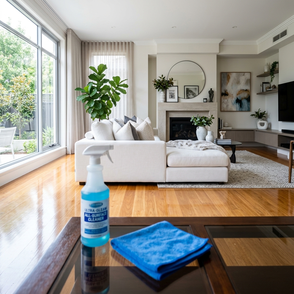 Spotless living room after professional cleaning